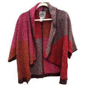 CURIO Patchwork Multicolor Knit Shawl Collar Cardigan Sweater Women Size S